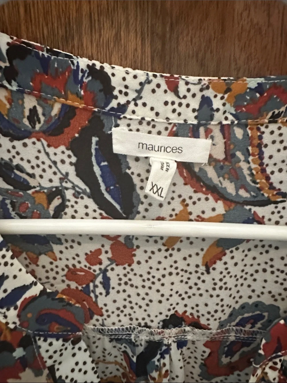 Maurice’s XXL Women's White Floral Blouse with Navy & Mustard Accents - Picture 2 of 6